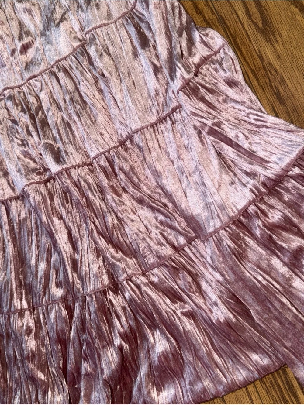 My Michelle 90’s Y2k Pink Velvet Skirt Midi Stretch M-L Boho Preppy Tiered Dusty